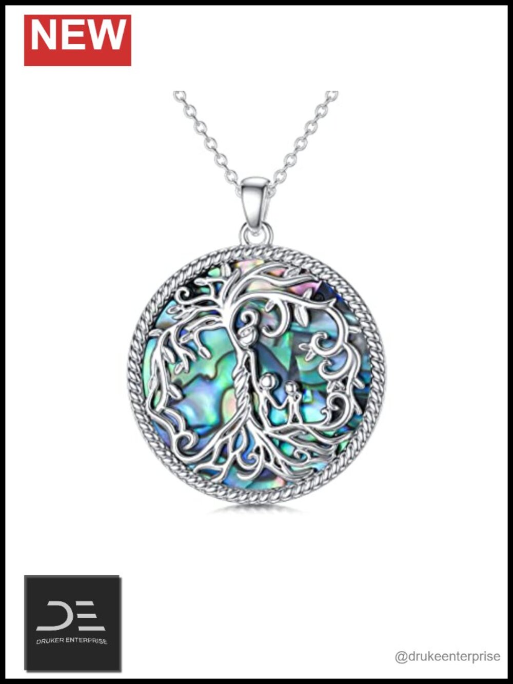 925 Sterling Silver Tree of Life Pendant Necklace with Abalone Shell